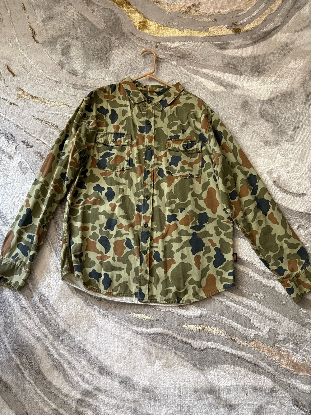 Modern Amusement Men's Camouflage Button-Down Shirt — Olive, Brown, Black